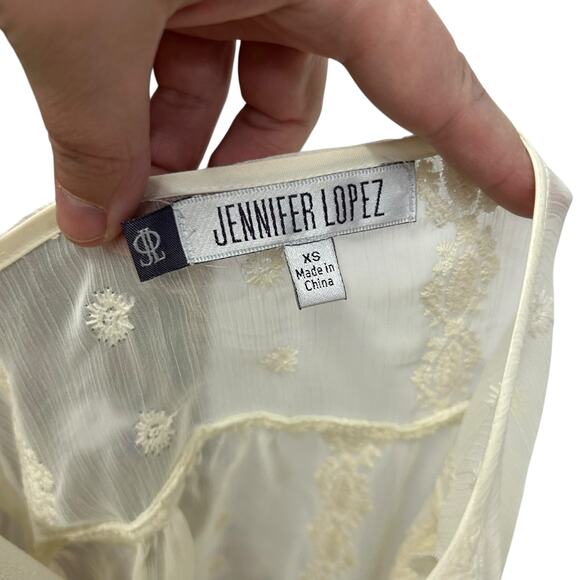 Romantic Sheer Embroidered Boho Blouse Jennifer Lopez White XS - Picture 6 of 8
